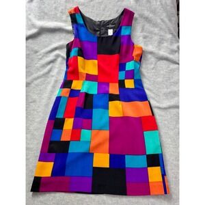 John Roberts Vintage Geometric Colorblock Shift Dress Multicolor Sleeveless 12